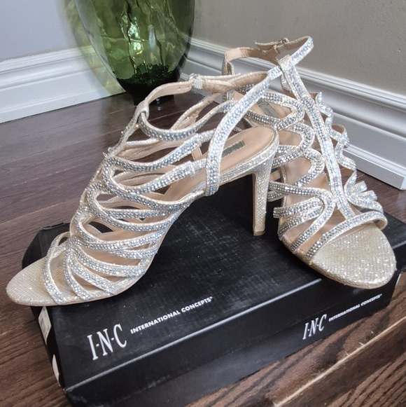 INC International Concepts Women's Silver Strappy Heels - Picture 3 of 13